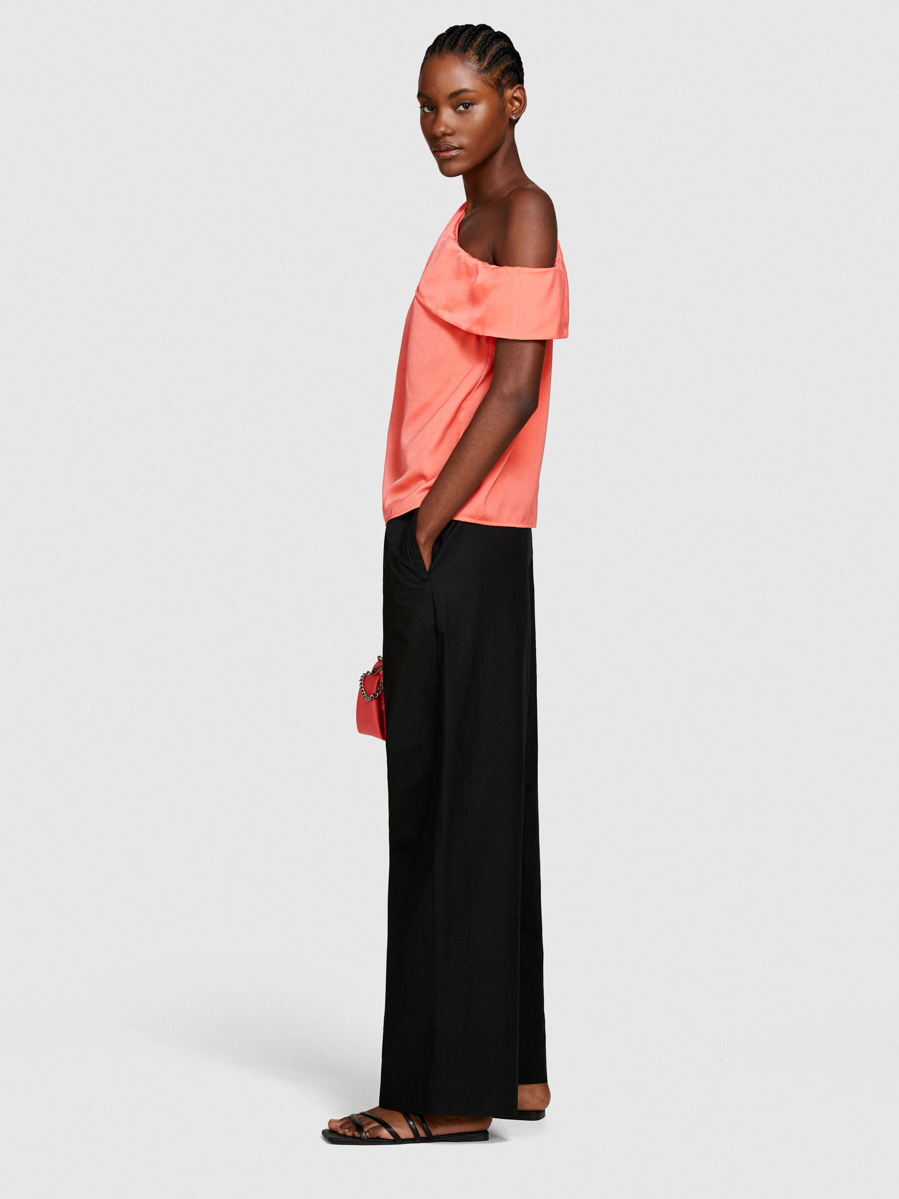 Single-shoulder top, Coral - Sisley