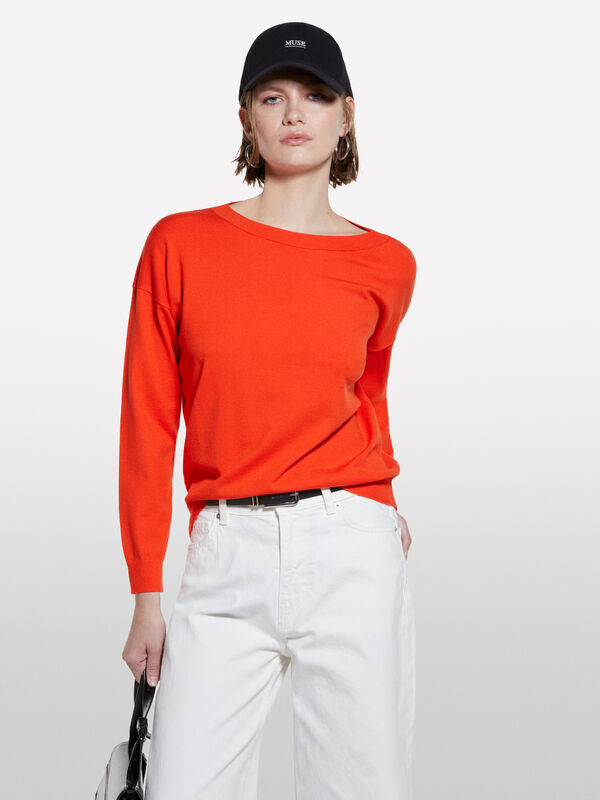 Orange boat neck sweater - women's boat neck sweaters | Sisley