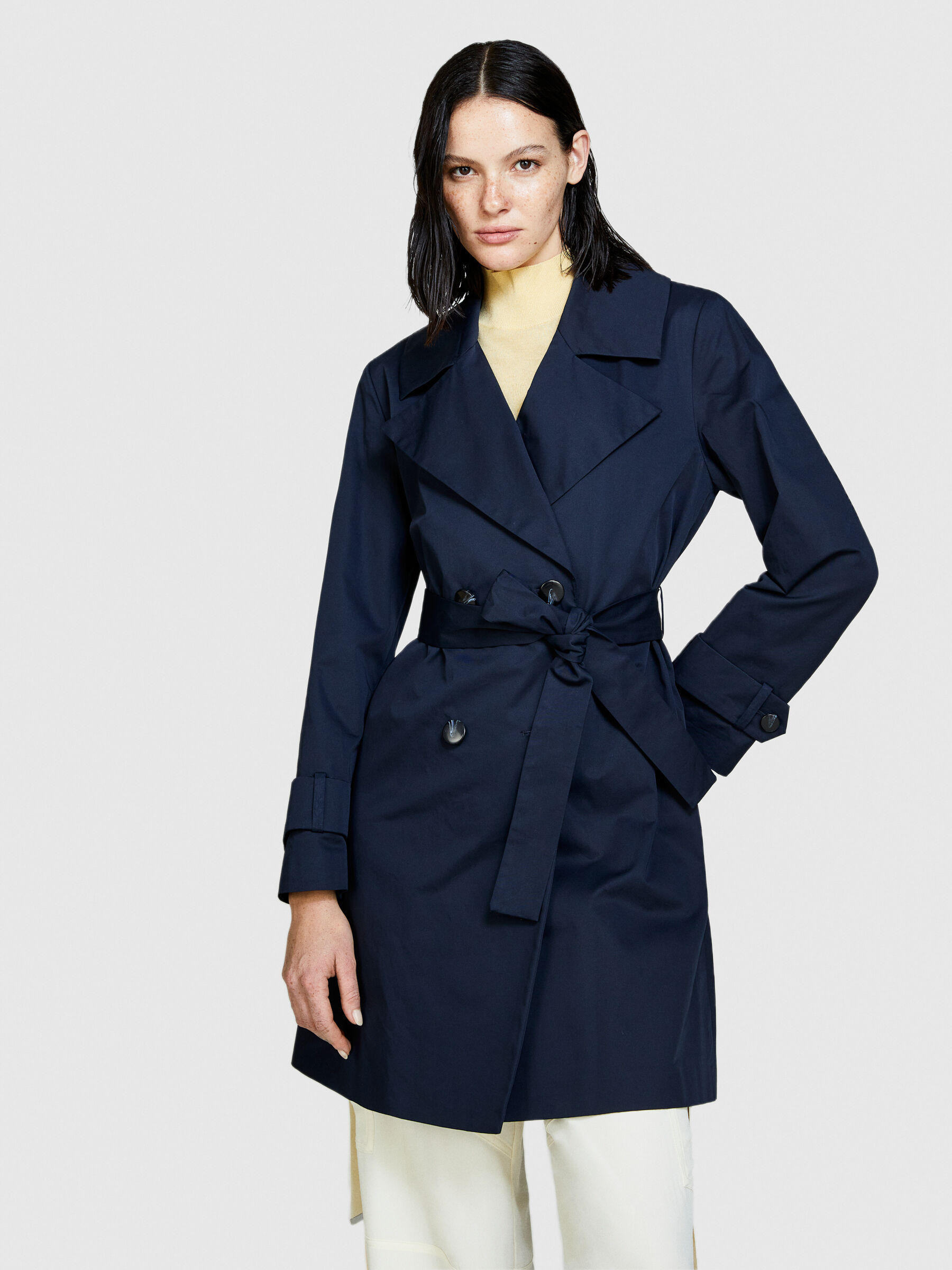 Oversized trench coat with sash, Dark Blue - Sisley