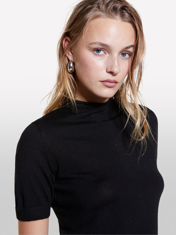 Black sweater with half sleeves - women's high neck sweaters | Sisley