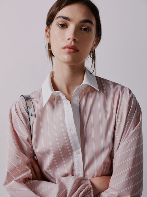 Pink striped shirt with contrast - women's shirts | Sisley