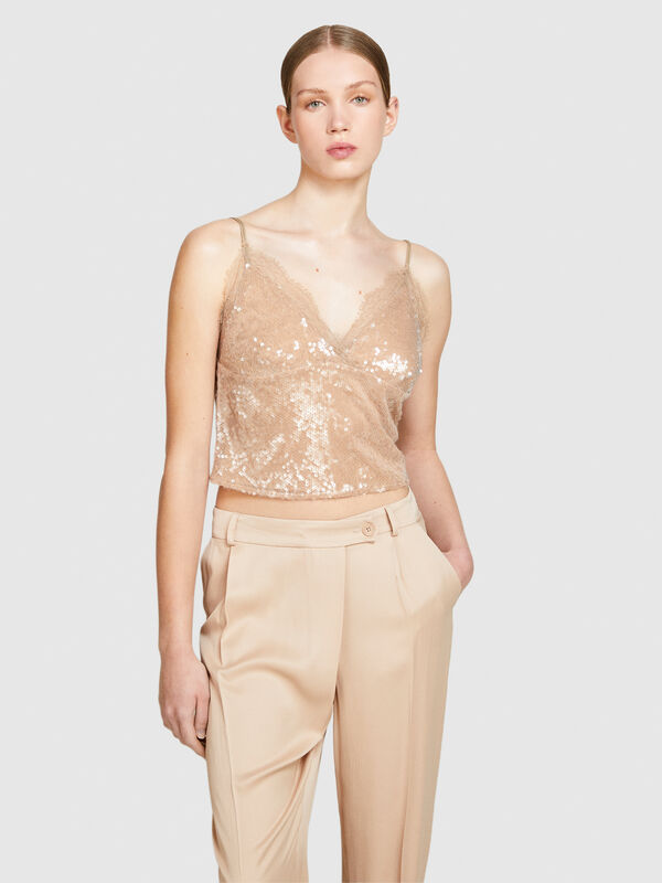 Sequined top with lace - women's tops | Sisley