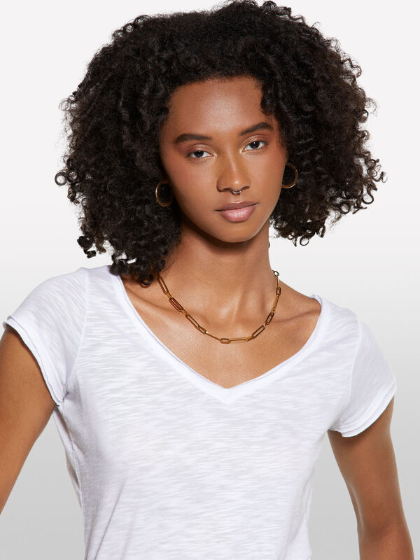 White V-neck t-shirt - women's short sleeve t-shirts | Sisley