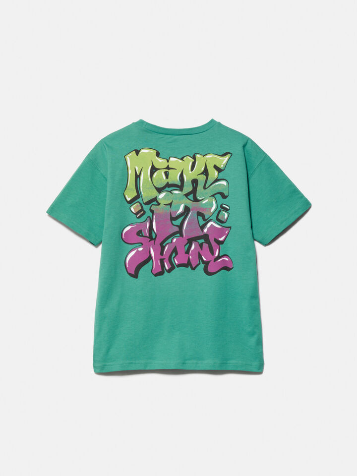 T-shirt with graffiti print, Dark - Sisley Green