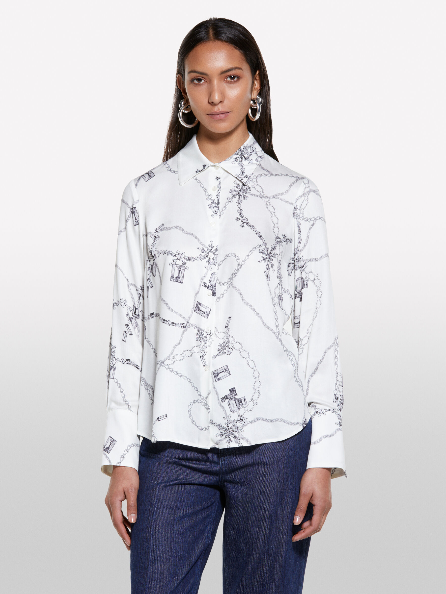 Cream white printed shirt, Creamy White - Sisley