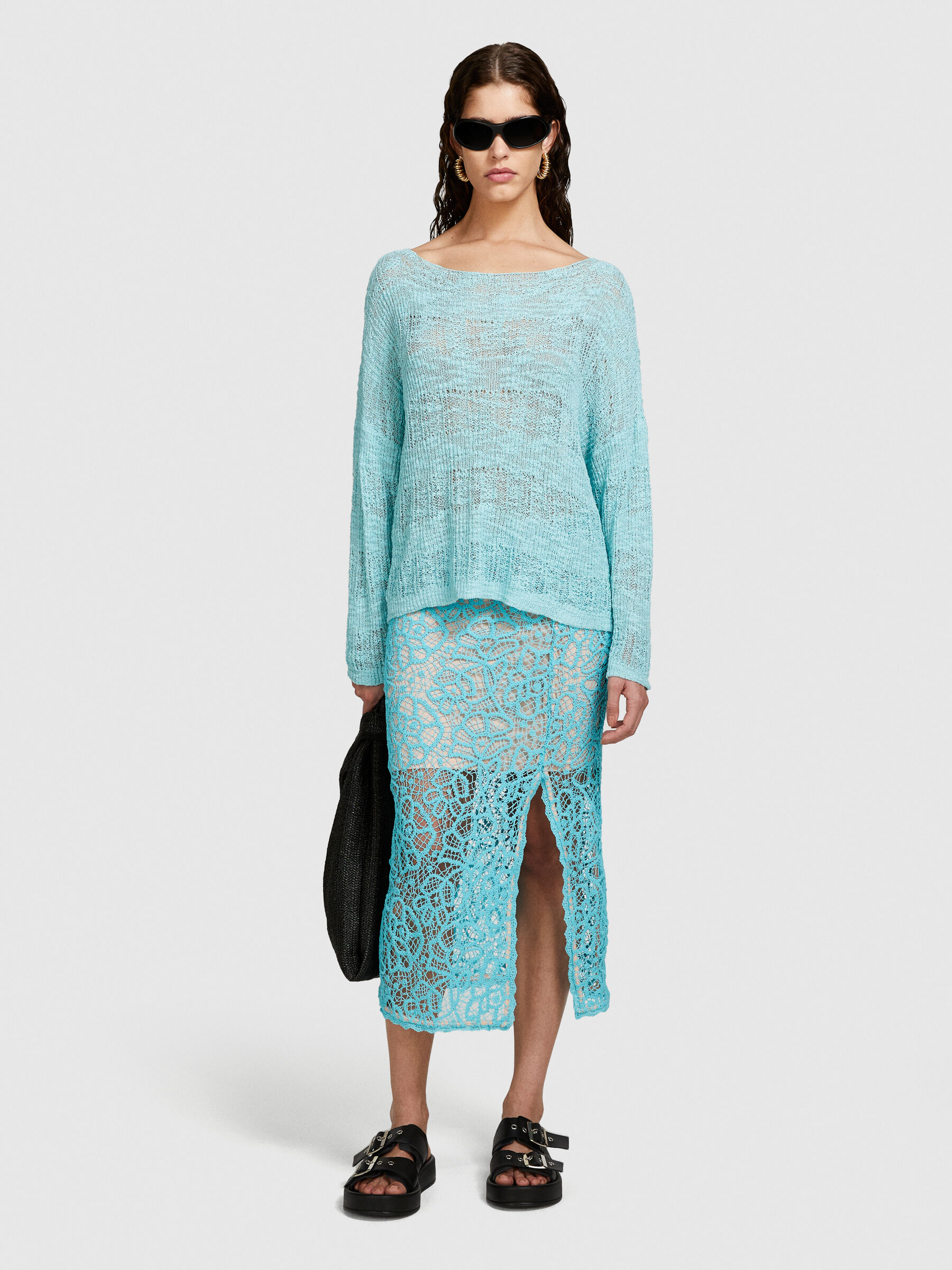Boat neck sweater, Turquoise - Sisley