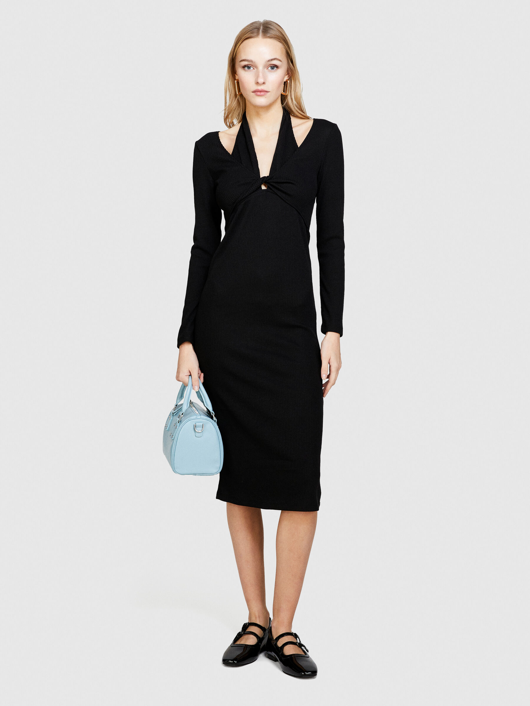 Dress with swirl and porthole, Black - Sisley