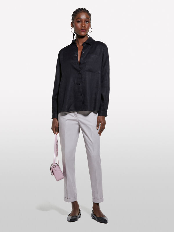 Black shirt in 100% linen - women's shirts | Sisley