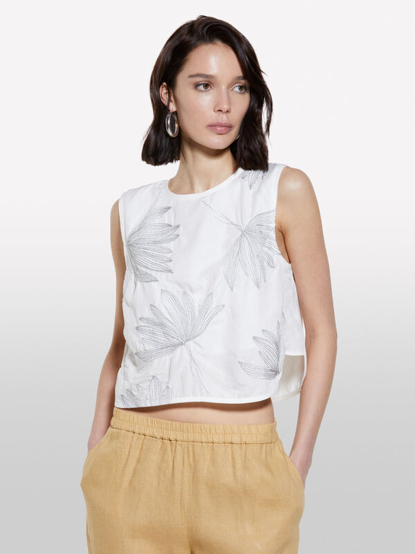 White top with foliage embroidery  - women's tops | Sisley