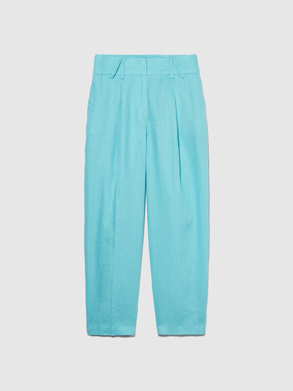 100% linen barrel leg trousers - women's carrot fit trousers | Sisley