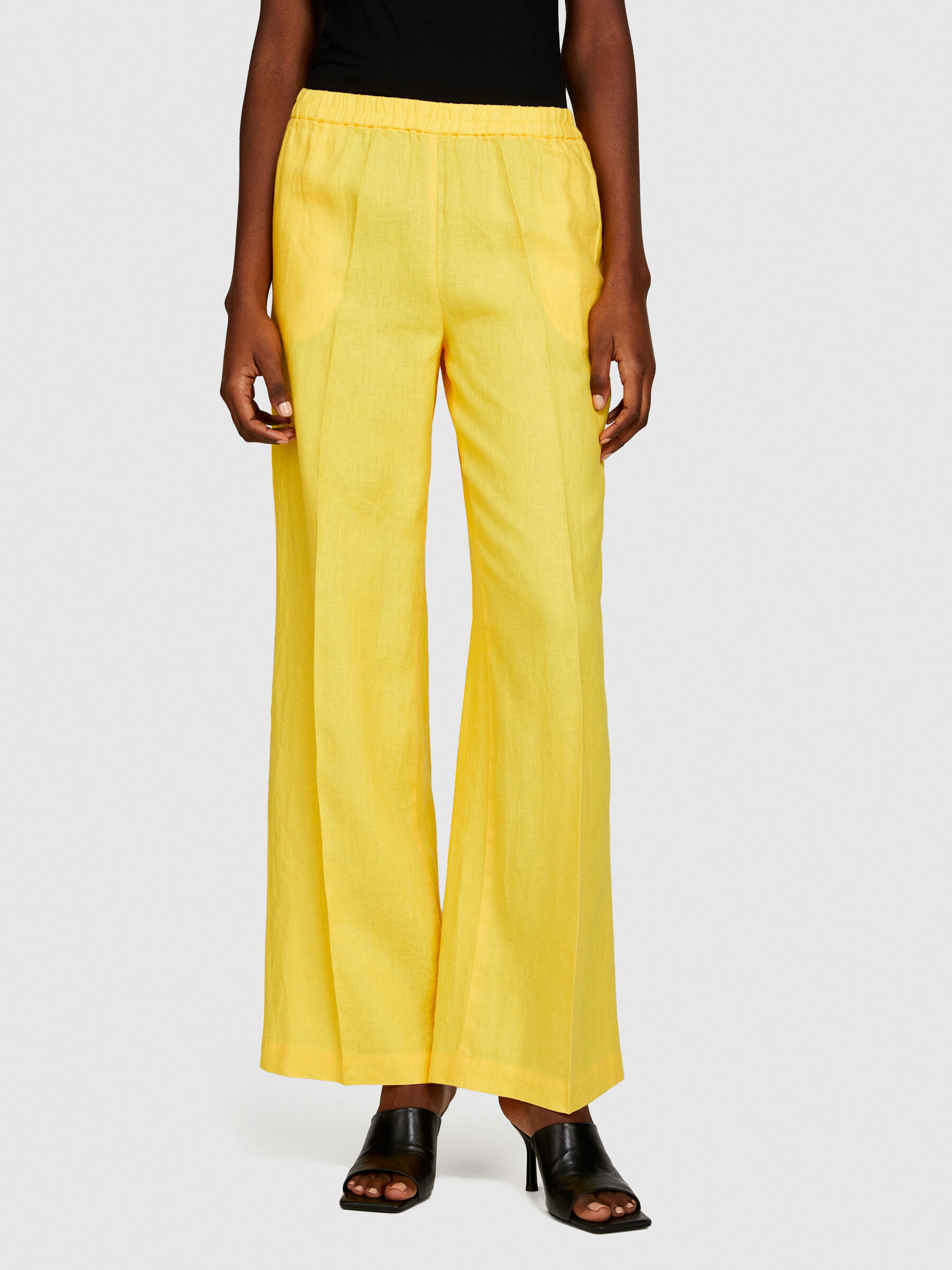 100% linen flare fit trousers, Yellow - Sisley