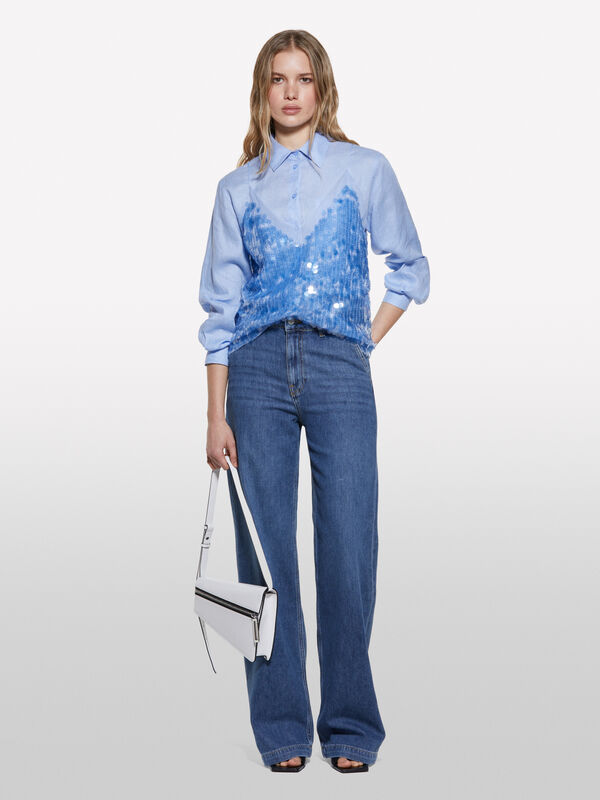 Light blue top with sequins - women's tops | Sisley