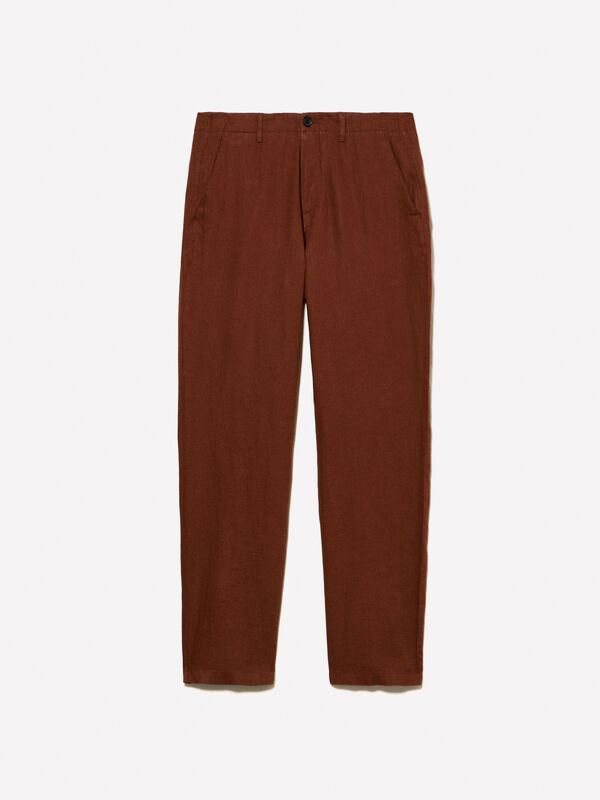 Brown 100% linen trousers - men's slim fit trousers | Sisley