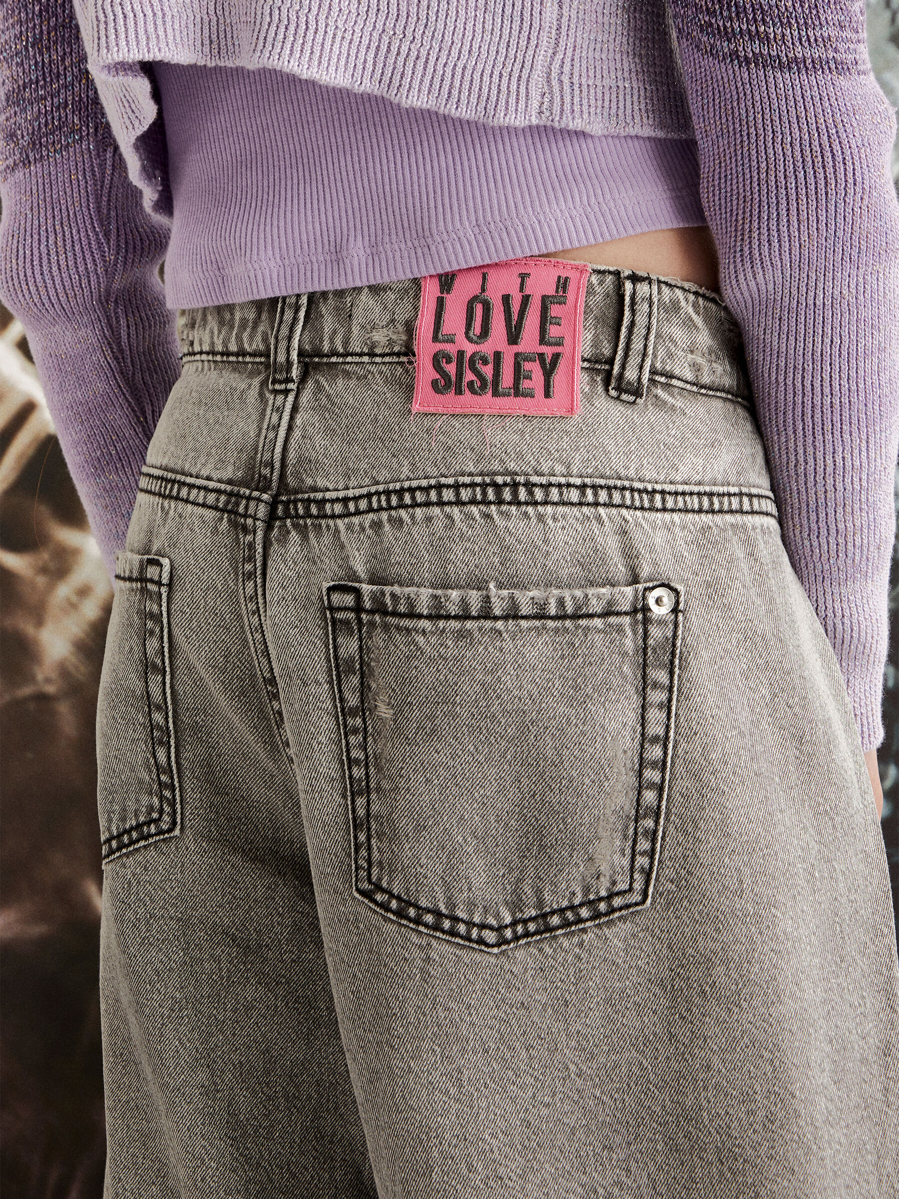 Slouchy jeans with tears, Light Gray - Sisley