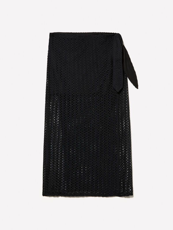 Black crochet beach cover-up - women's midi skirts | Sisley