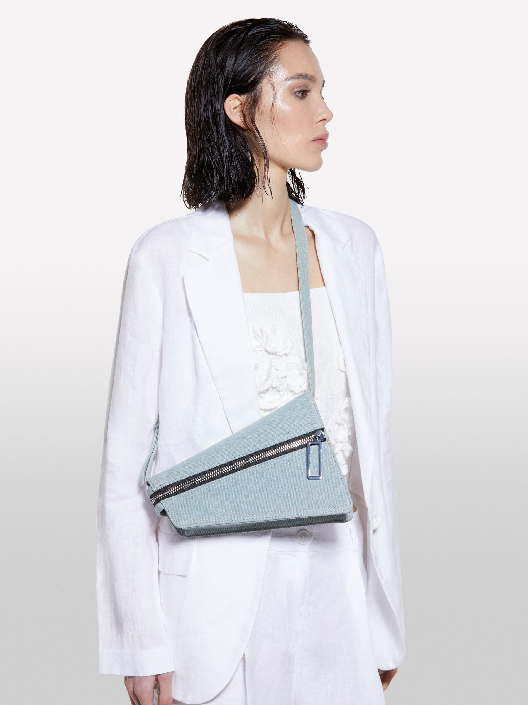 ●Fallett● Asymmetric bag denim light blue FA2401BG12BL Asymmetric denim bag with shoulder strap , Light Blue - Sisley