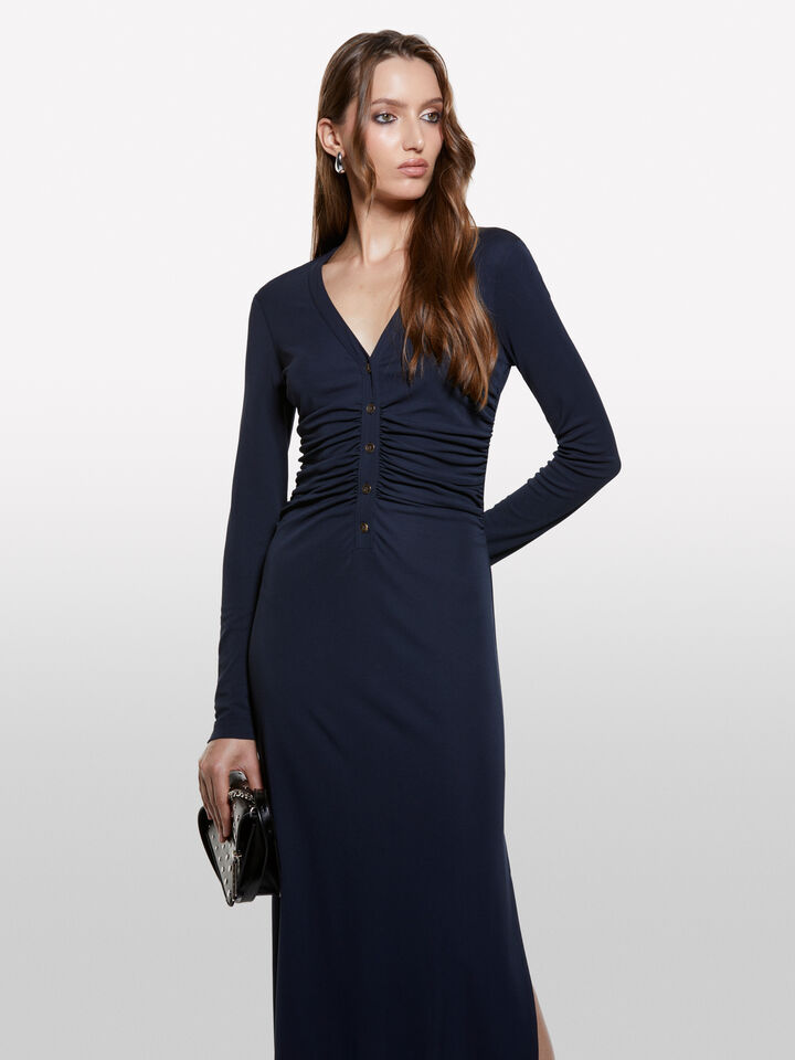 Dark blue dress with slit - women's long dresses - Dark Blue | Sisley image number 3