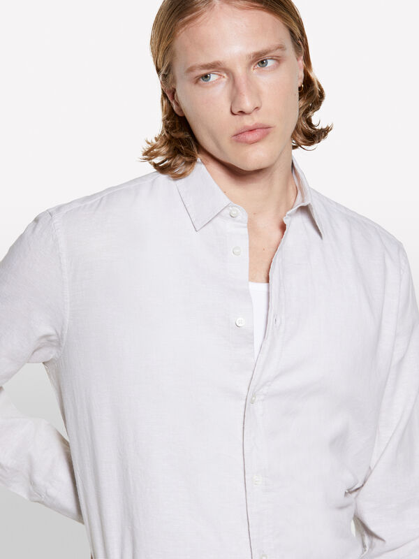 Beige linen blend shirt - men's regular fit shirts | Sisley