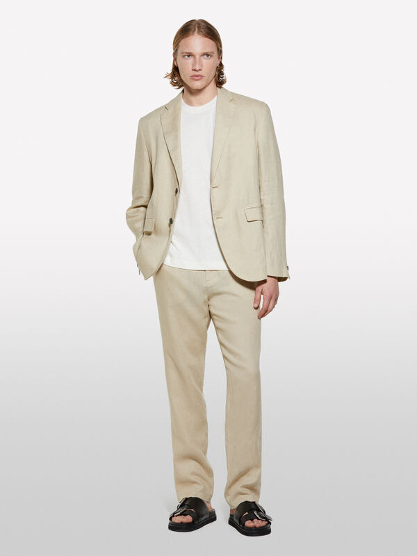 Sand beige 100% linen trousers - men's slim fit trousers | Sisley