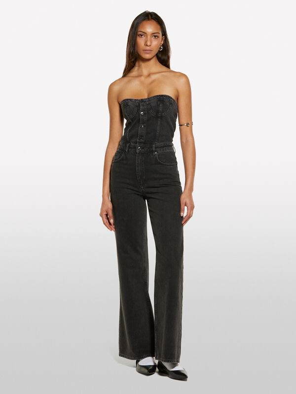 Black denim bustier jumpsuit - women's jumpsuits | Sisley