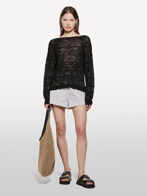 Black striped sweater with lurex - women's boat neck sweaters | Sisley