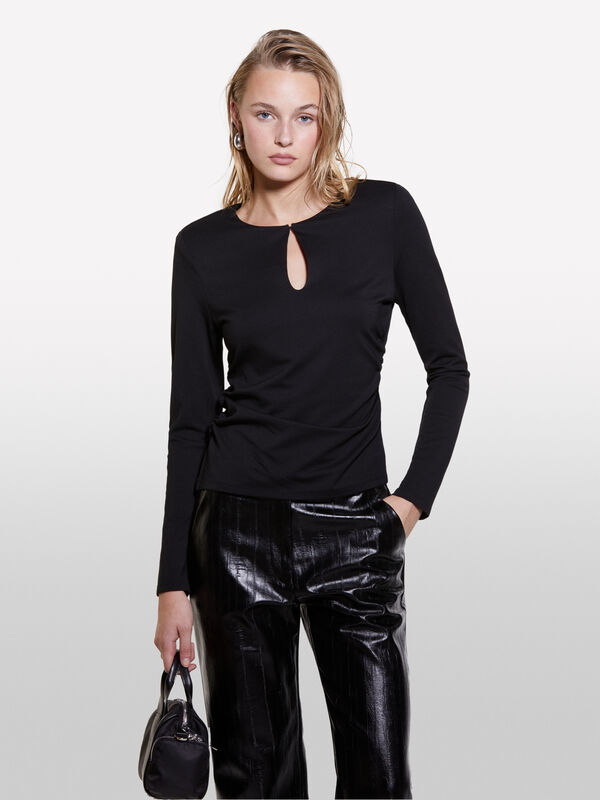 Black blouse with shoulder straps - women's blouses | Sisley