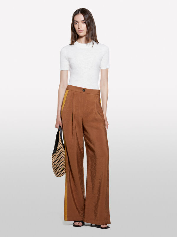 Brown trousers with crinkle look - women's palazzo trousers | Sisley