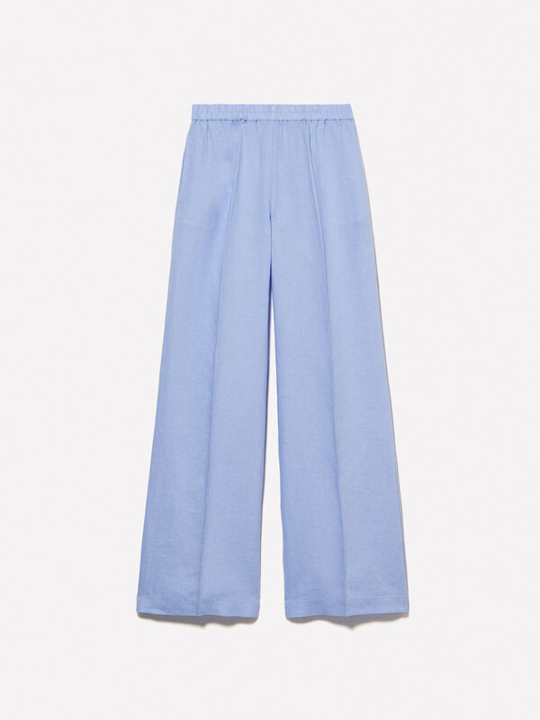 Light blue flare fit trousers in 100% linen - women's palazzo trousers | Sisley