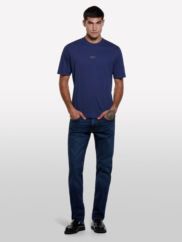 Dark blue t-shirt with print Dark blue t-shirt with print - men's short sleeve t-shirts | Sisley