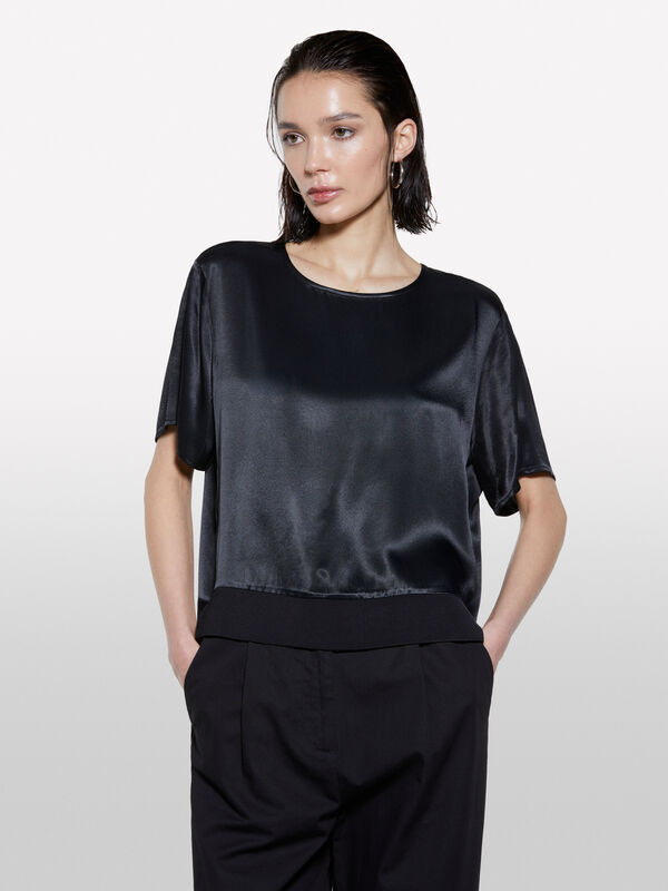 Black satin blouse - women's blouses | Sisley