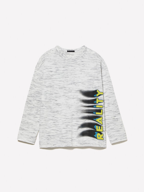 White slub t-shirt with graffiti effect print - boys' long sleeve t-shirts | Sisley Young
