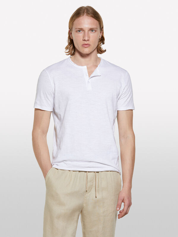 White Henley t-shirt - men's short sleeve t-shirts | Sisley