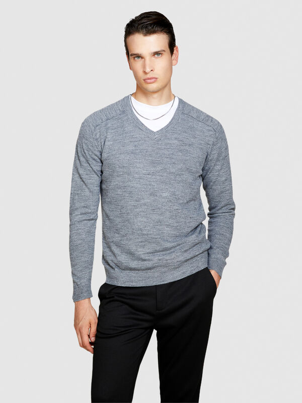 Sweater with V-neck - men's v-neck sweaters | Sisley
