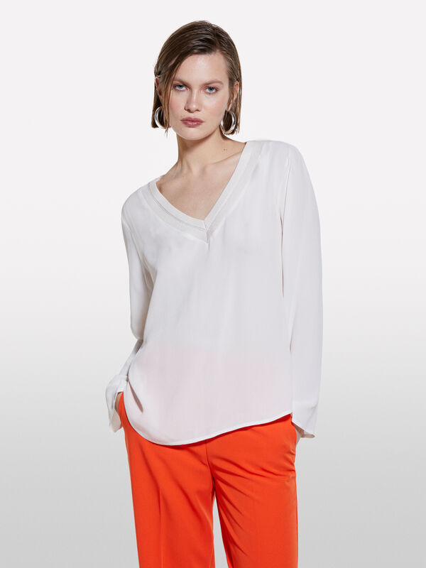 Cream white blouse with contrasting neckline - women's blouses | Sisley