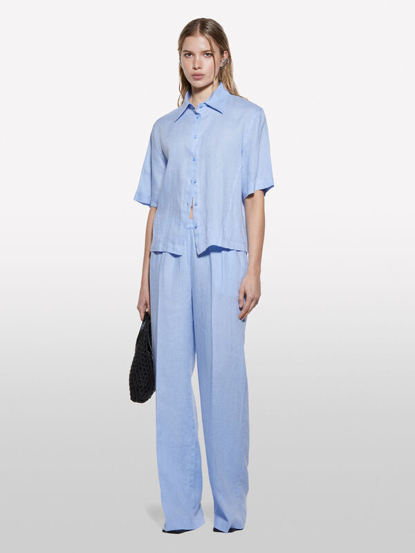 Light blue flare fit trousers in 100% linen - women's palazzo trousers | Sisley