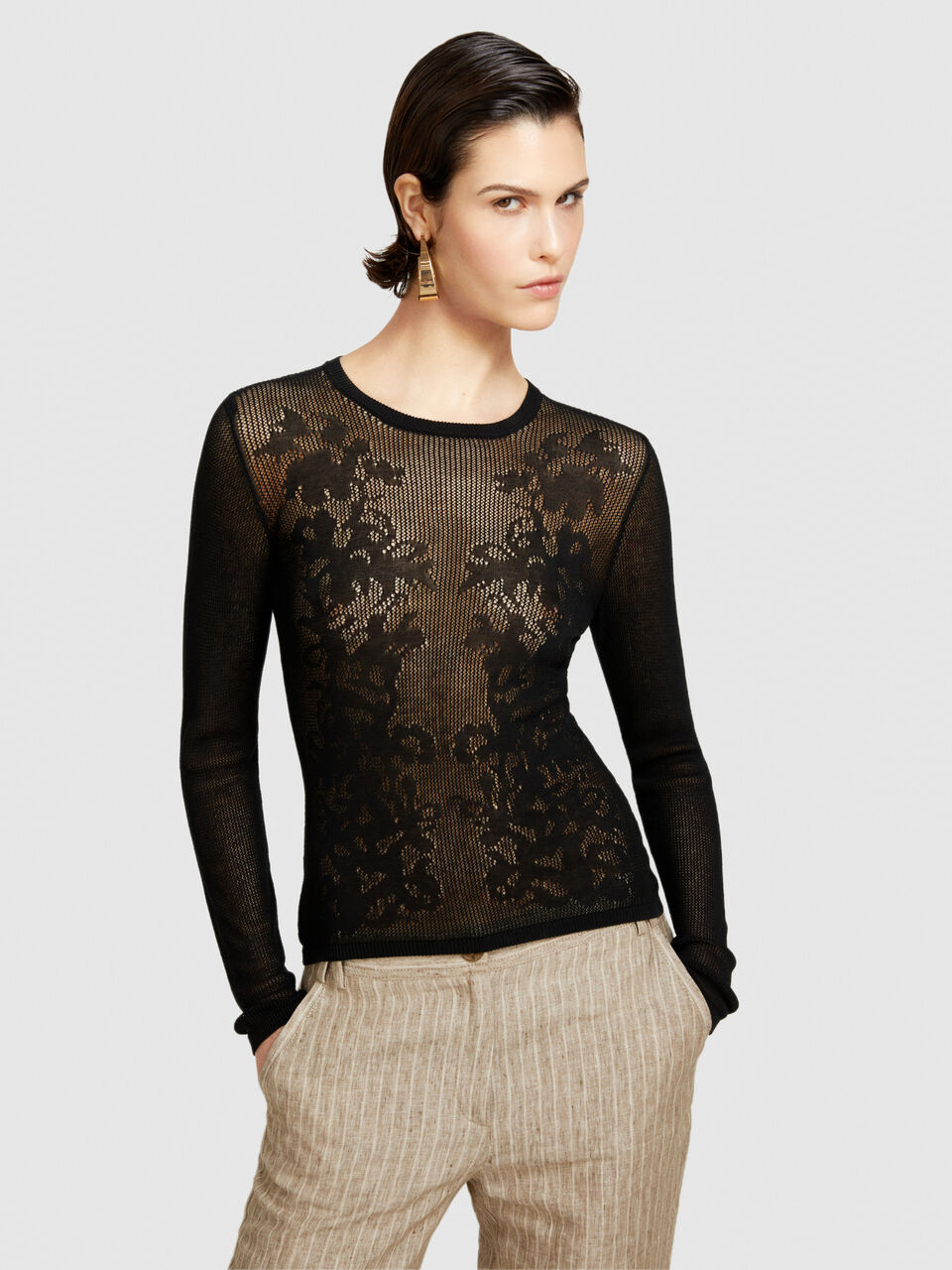 Sweater with floral lace Women image number null