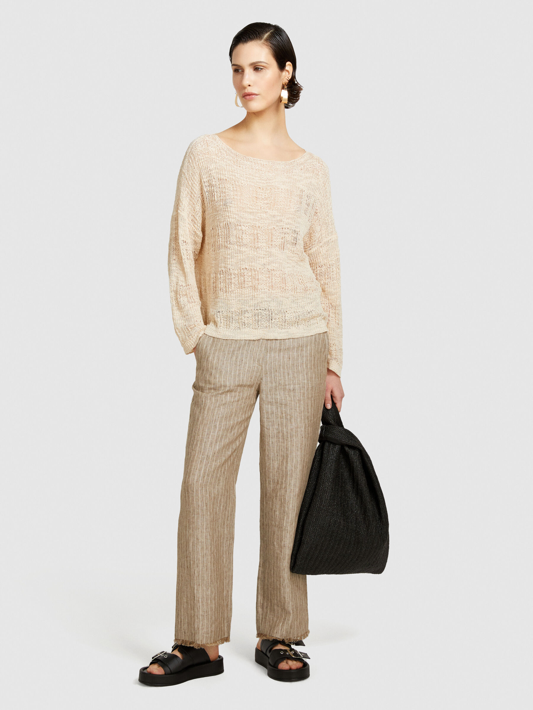 クラネ CLANE BOAT NECK SHAGGY KNIT ONEPIECE/BEIGE/1 （BEIGE） Boat neck sweater, Beige - Sisley