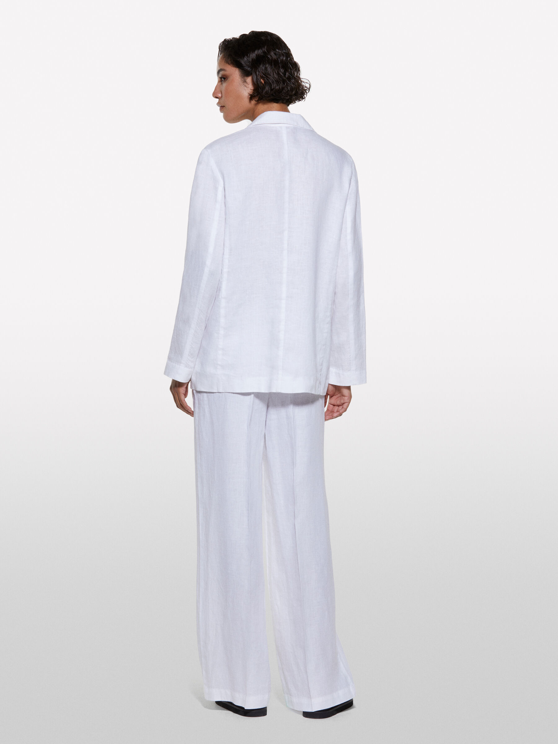 White 100% linen blazer, White - Sisley