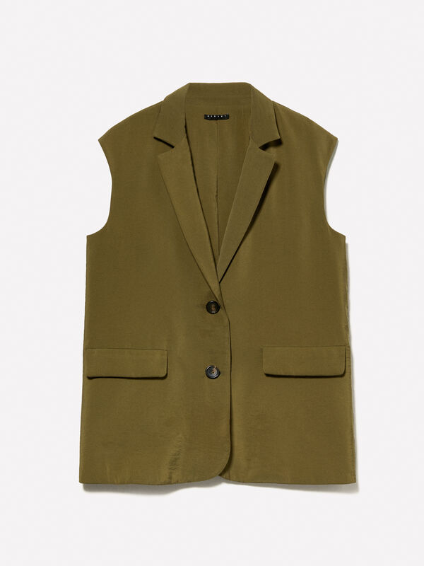 Military green vest with crinkle look - women's vests and sleeveless jackets | Sisley