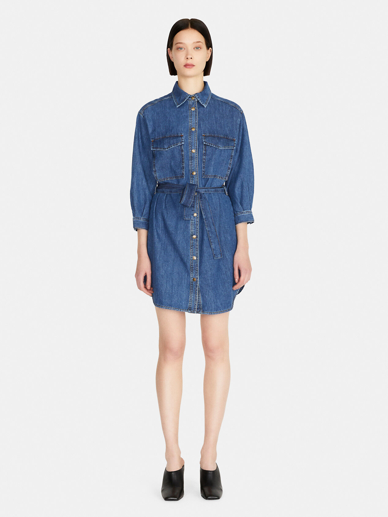 Denim shirt dress top with belt