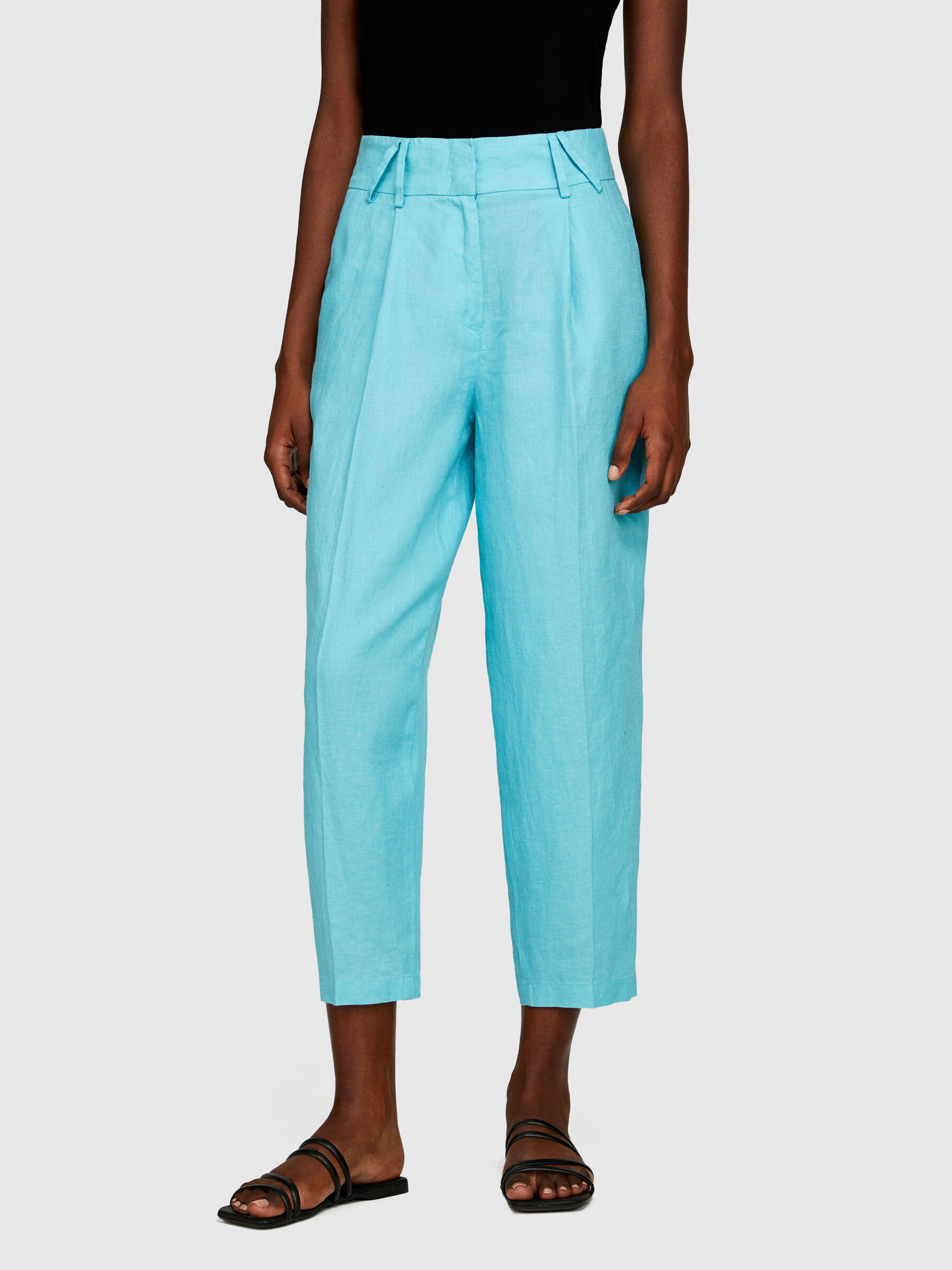 人気の新作 barrel linen 100% leg Sisley - Turquoise trousers, パンツ