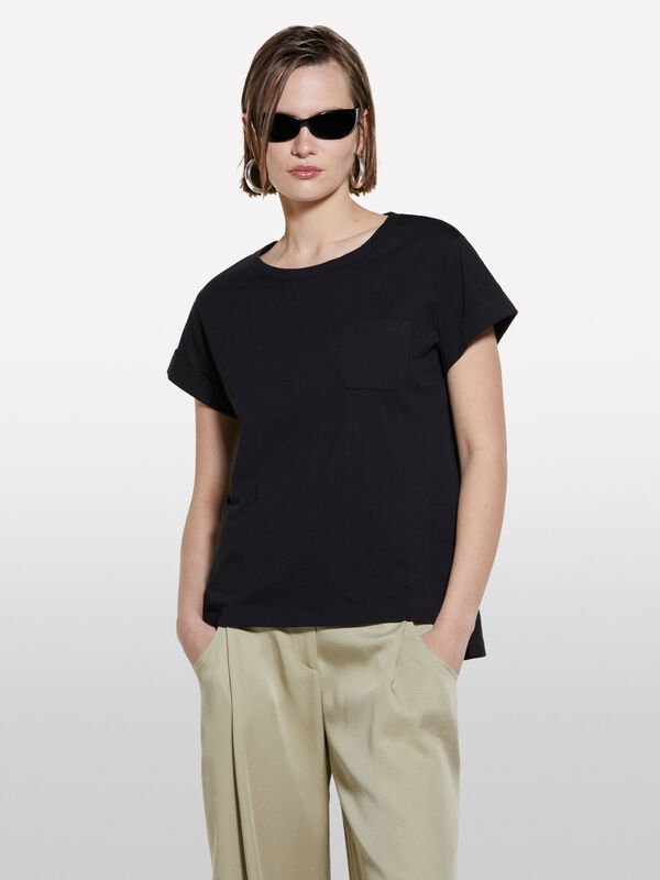 Black t-shirt with pocket - women's short sleeve t-shirts | Sisley