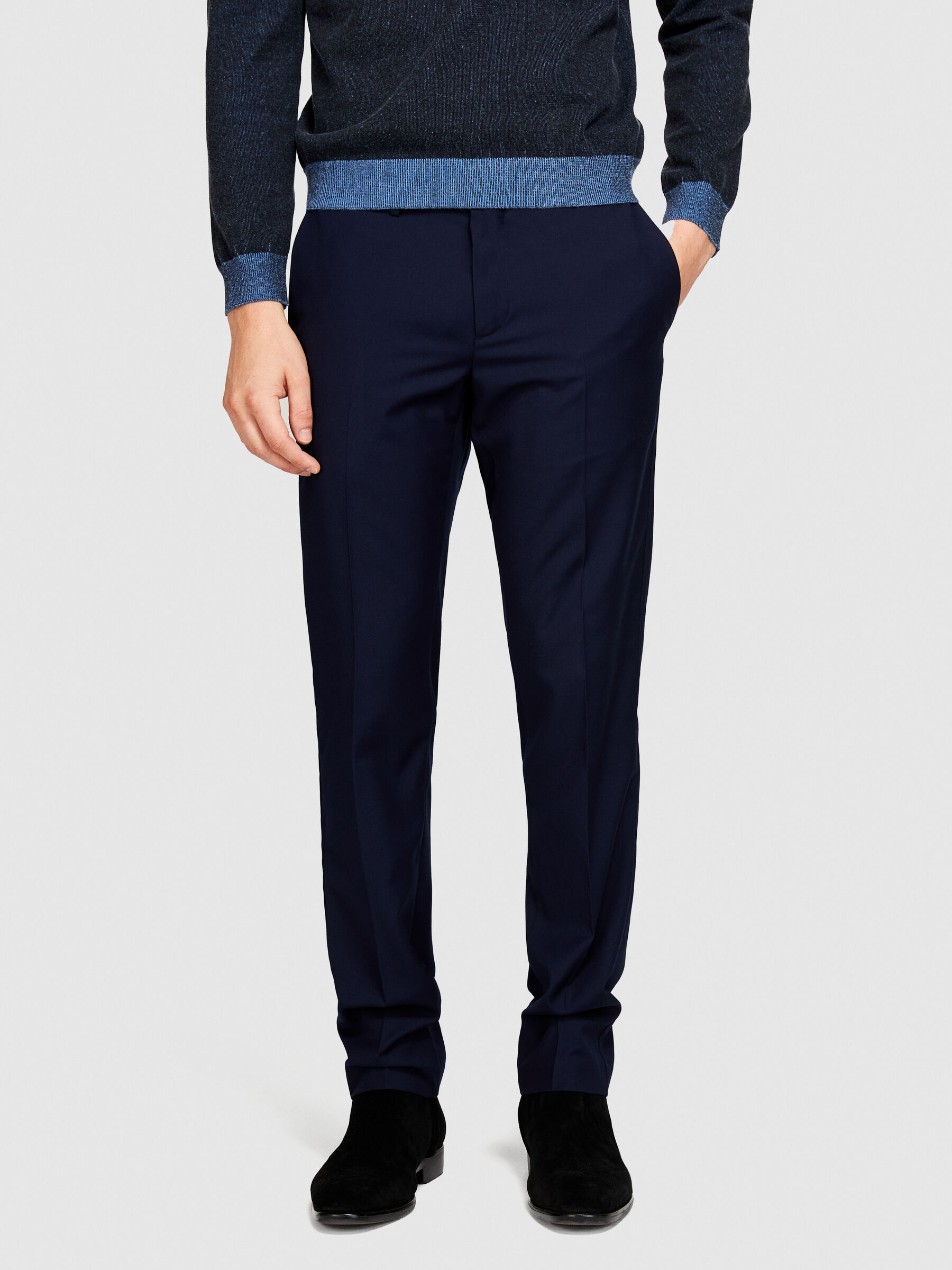 Buy INTUNE Navy Blue Slim Fit Stretch Formal Pants | Shoppers Stop