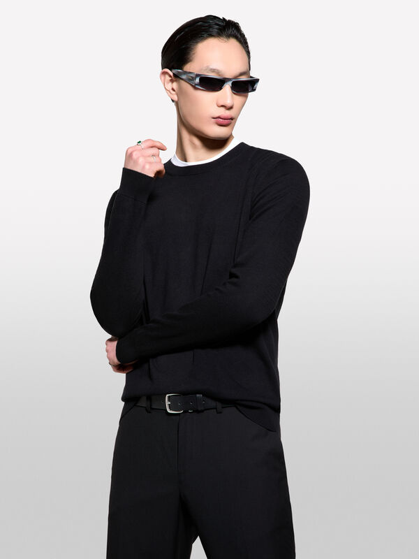 Black regular fit sweater - men's crew neck sweaters | Sisley