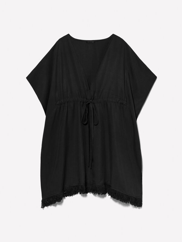Black cropped kaftan - women's short dresses | Sisley