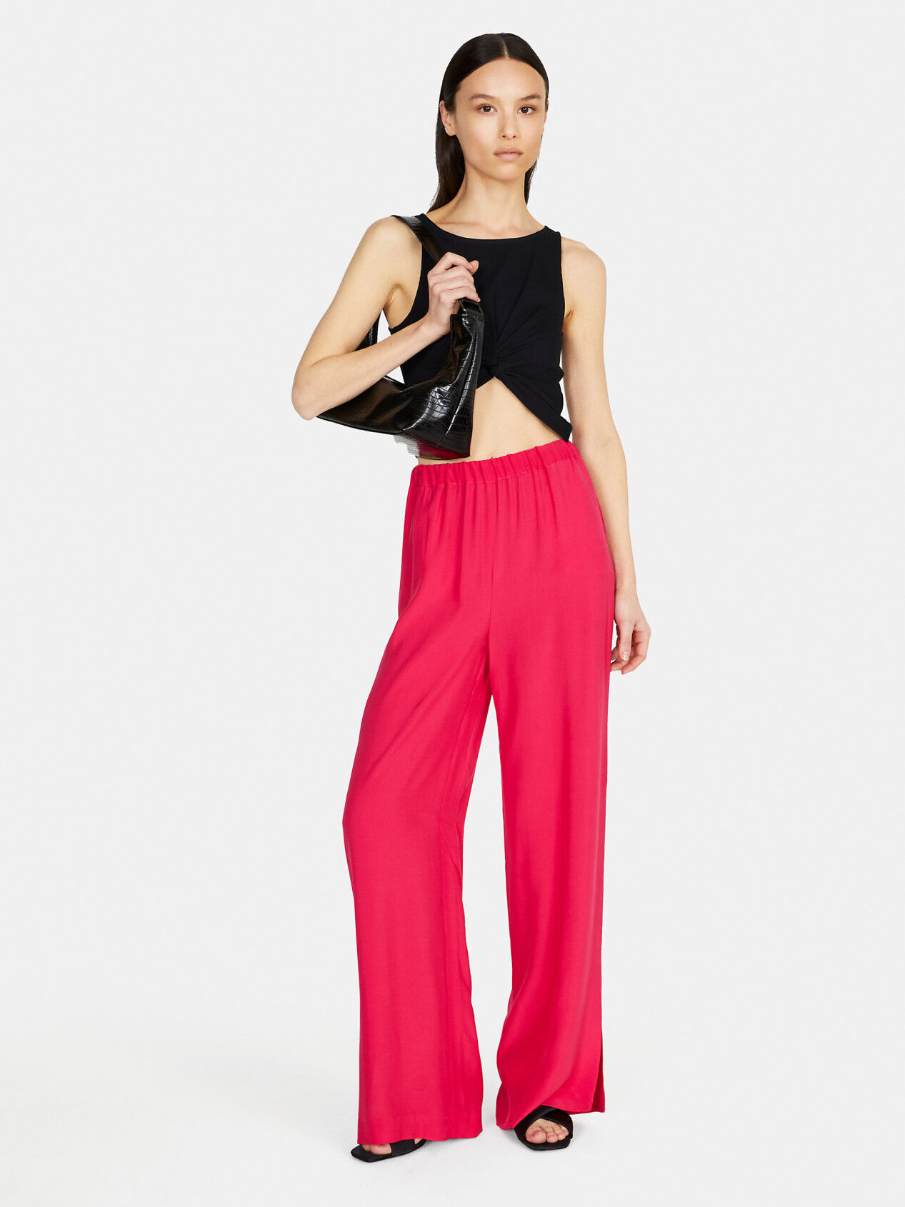 Shiny wide leg trousers discount