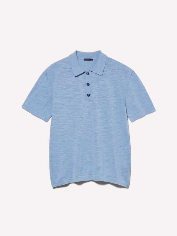 Light blue regular fit linen blend polo - men's polos | Sisley