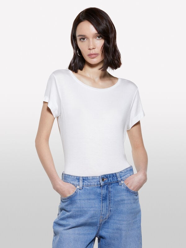 White short sleeve t-shirt  White short sleeve t-shirt  - women's short sleeve t-shirts | Sisley