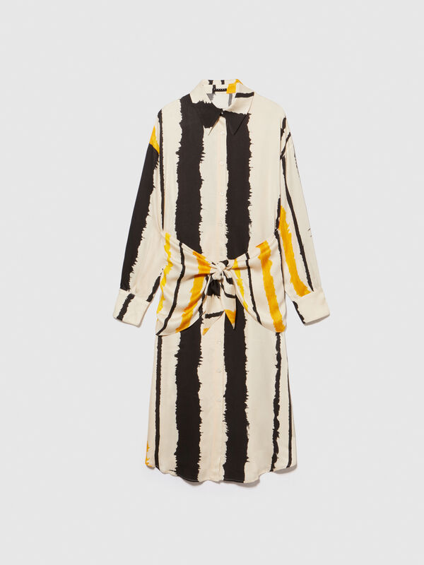 Printed shirt dress with sash - women's midi dresses | Sisley