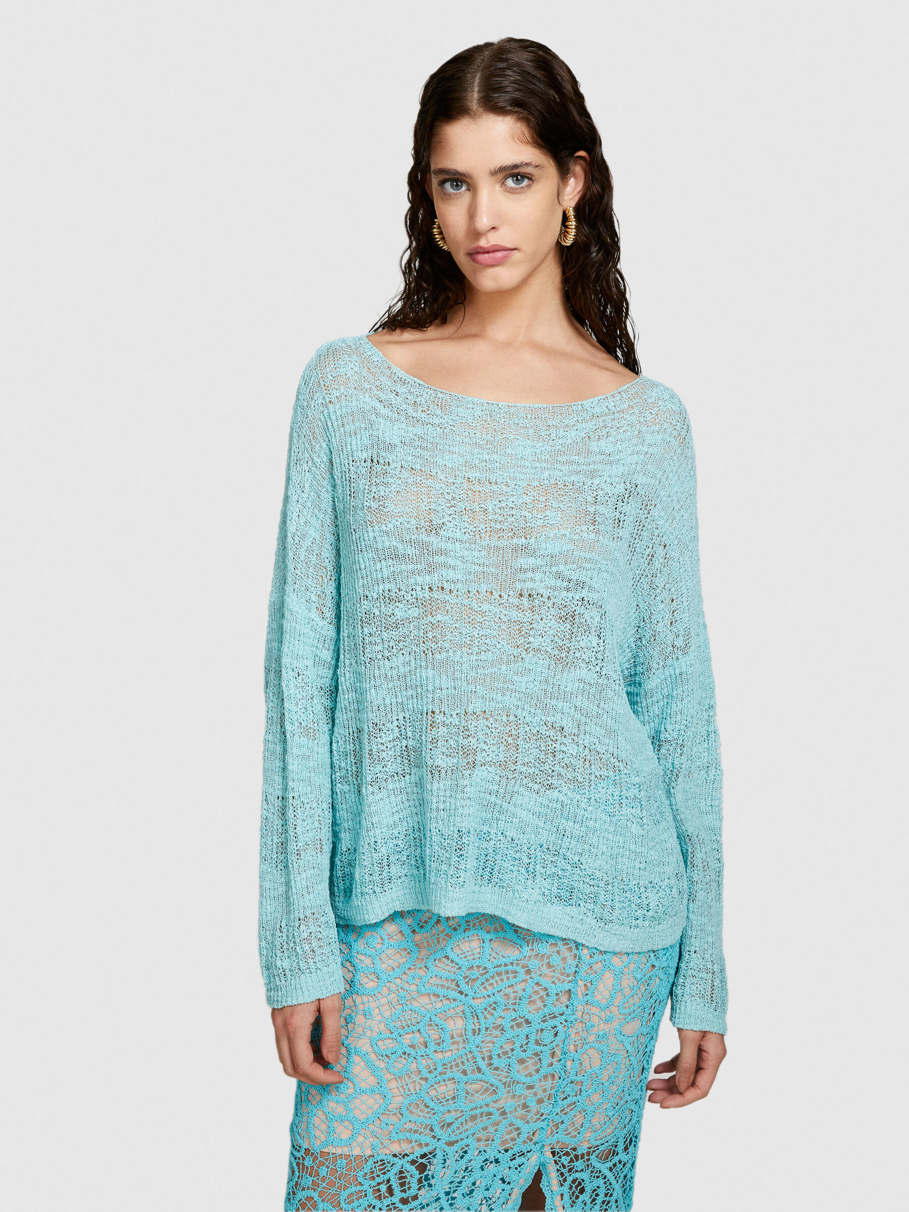 Boat neck sweater, Turquoise - Sisley
